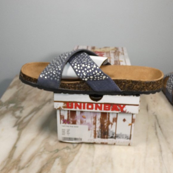 UnionBay Slide Sandal Molded Cork Footbed Denim with Silver Embelishment 7.5 - Picture 2 of 10